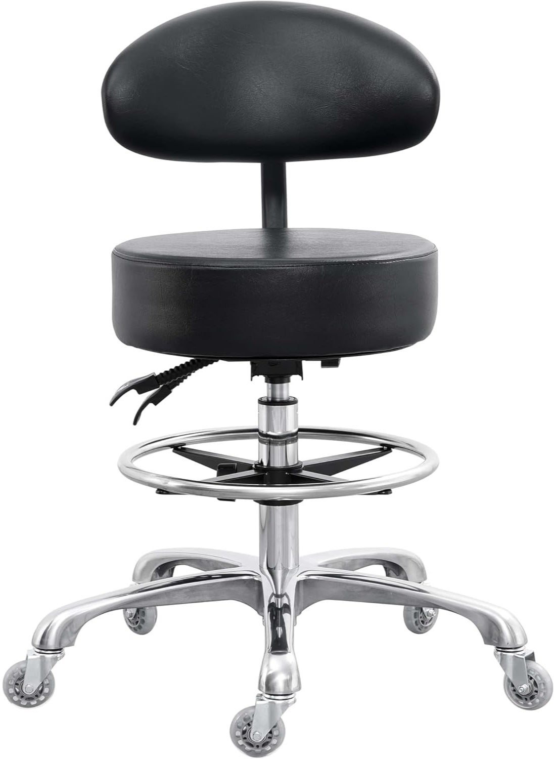 Drafting Chair with Large Cushion & Back Support – Tall Rolling Stool with Adjustable Footrest for Office, Studio, Classroom, or Home