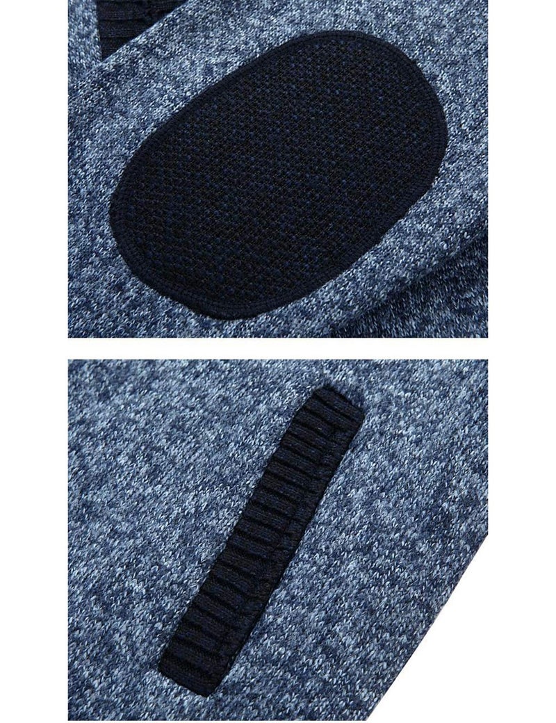Yeokou Men's Casual Slim Full Zip Thick Knitted Cardigan Sweaters with Pockets (Large, Z-12-Dark Blue) - Image 5
