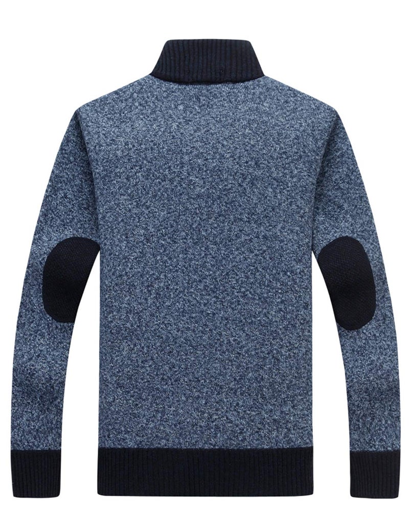 Yeokou Men's Casual Slim Full Zip Thick Knitted Cardigan Sweaters with Pockets (Large, Z-12-Dark Blue) - Image 2