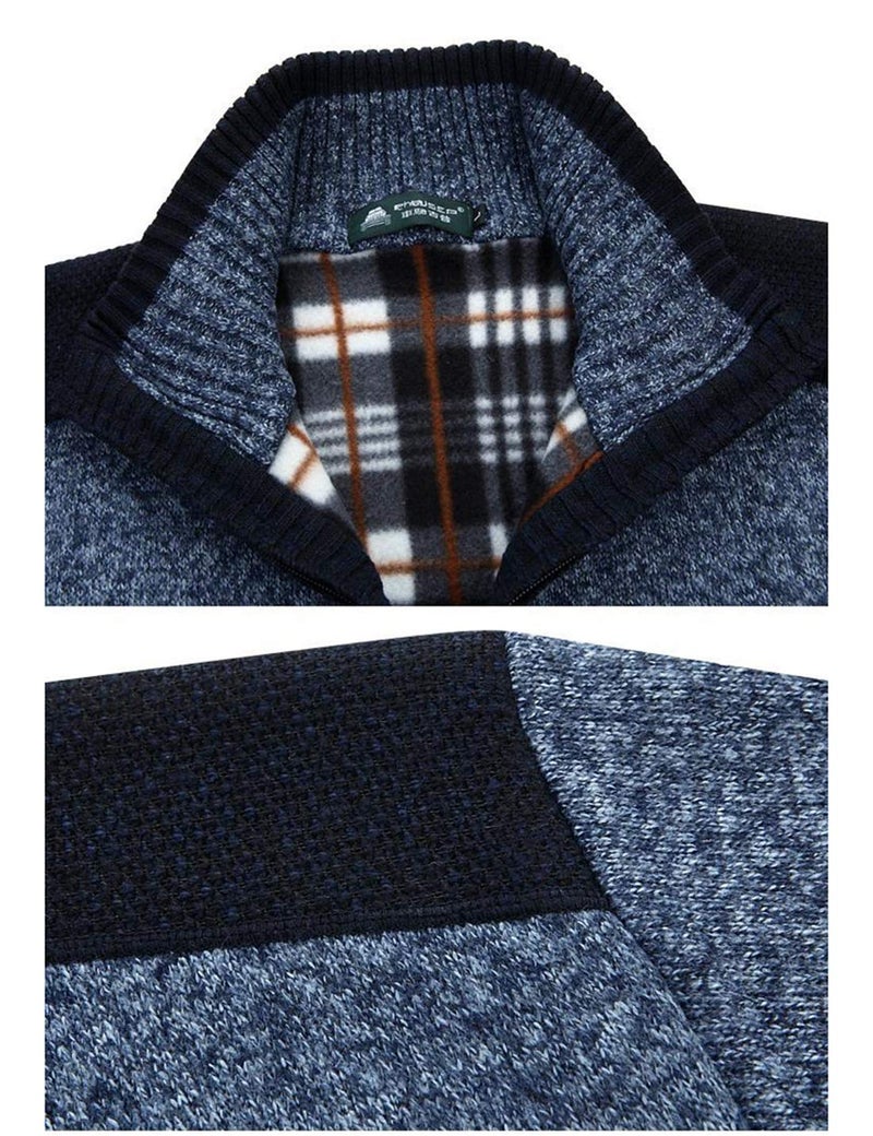 Yeokou Men's Casual Slim Full Zip Thick Knitted Cardigan Sweaters with Pockets (Large, Z-12-Dark Blue) - Image 3