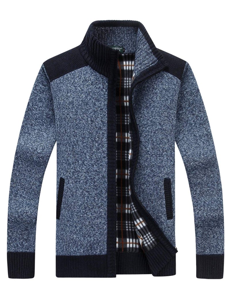 Yeokou Men's Casual Slim Full Zip Thick Knitted Cardigan Sweaters with Pockets (Large, Z-12-Dark Blue) - Image 1