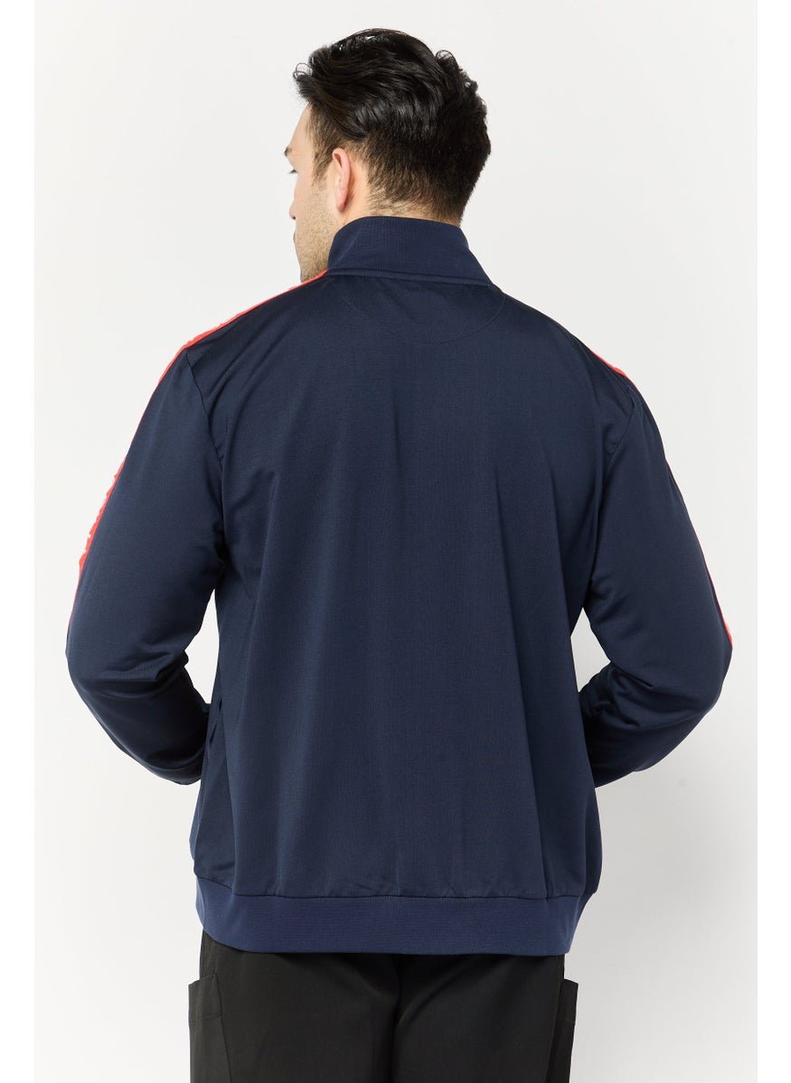 LAMBORGHINI Men Mock Neck Brand Logo Full Zip Sweatshirt, Navy  - Image 4