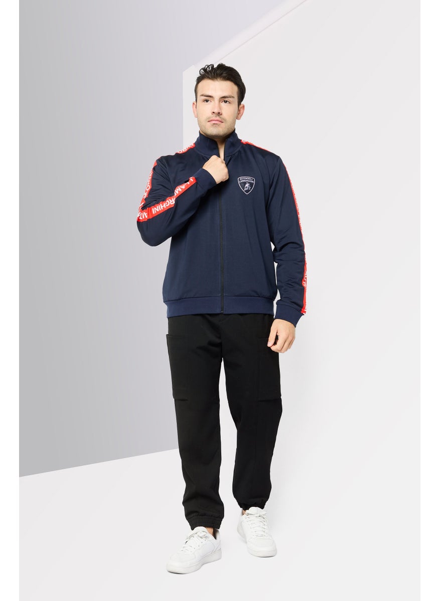 LAMBORGHINI Men Mock Neck Brand Logo Full Zip Sweatshirt, Navy  - Image 2