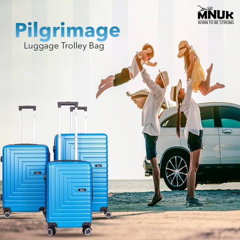 MNUK Pilgrimage Cabin Luggage 20 Inch Hard Shell Trolley – Lightweight Carry-On Suitcase with 360° Spinner Wheels & TSA Lock (BLUE) - Image 4