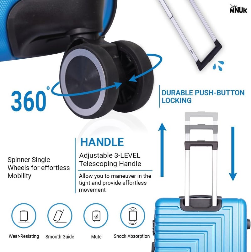 MNUK Pilgrimage Cabin Luggage 20 Inch Hard Shell Trolley – Lightweight Carry-On Suitcase with 360° Spinner Wheels & TSA Lock (BLUE) - Image 1