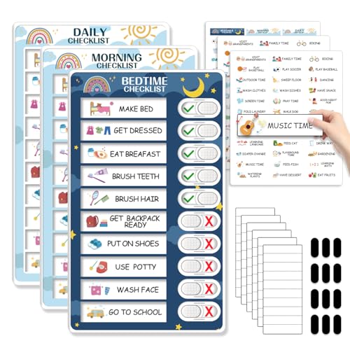 CustomMaster 3 in 1 Bedtime/Morning/Daily Routine Chart for Kids, Magnetic Chore Chart for Kids, Visual Schedule for Kids Toddlers for to Do List - Image 1