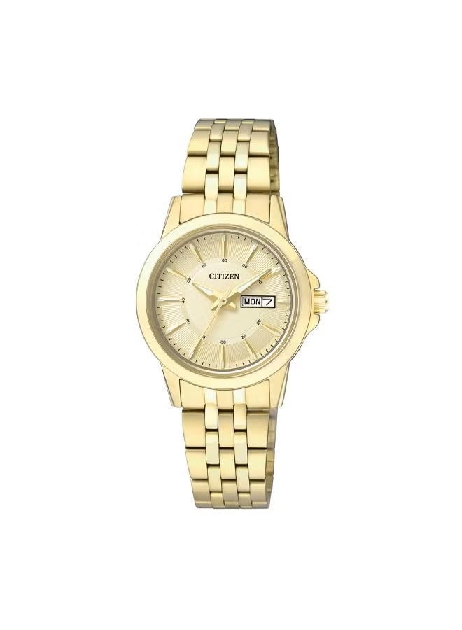 سيتيزن ساعة كوارتز نسائية قياسية بسوار من الفولاذ المقاوم للصدأ باللون الذهبي مع حزام مطلي بالذهب - EQ0603-59P - Image 1