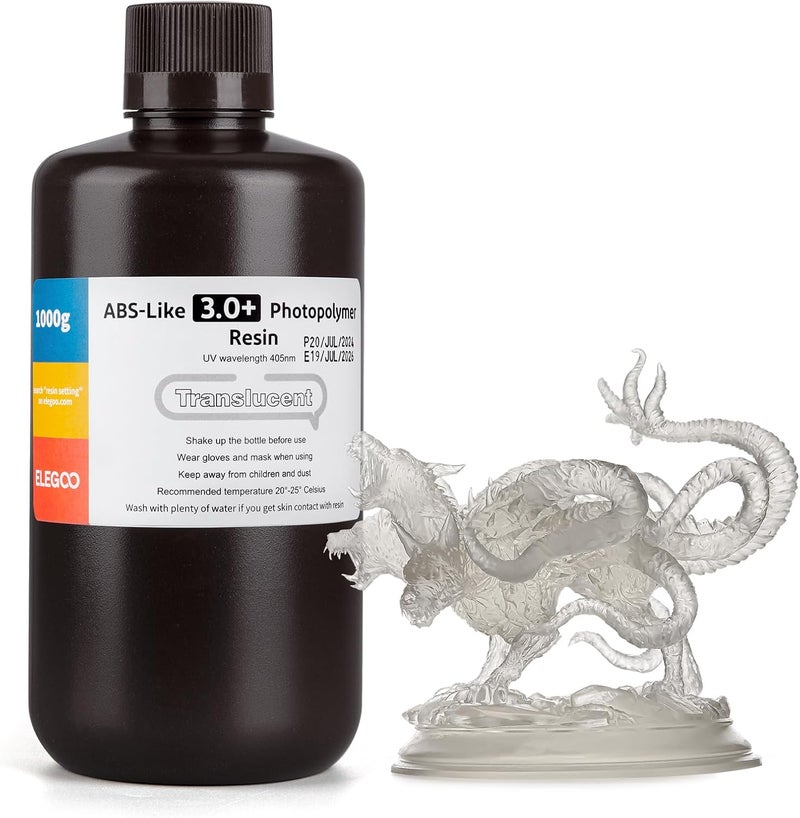 ELEGOO ABS-Like Resin 3.0+, Upgraded 3D Printer Photopolymer Resin, Higher Heat-Resistance Fast Curing High Precision Non-B Translucent 1000Gram - Image 1