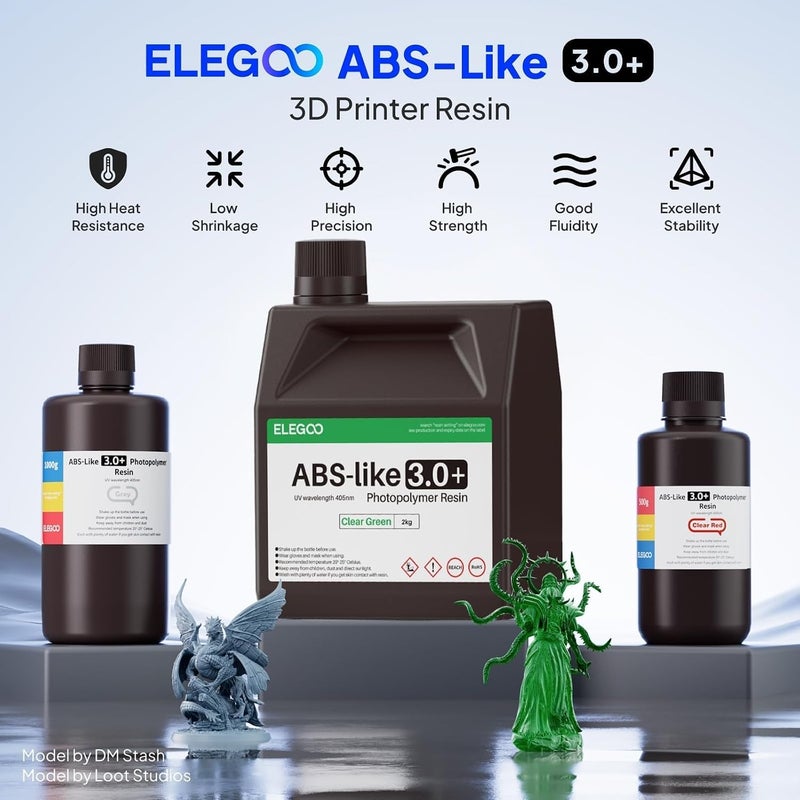 ELEGOO ABS-Like Resin 3.0+, Upgraded 3D Printer Photopolymer Resin, Higher Heat-Resistance Fast Curing High Precision Non-B Translucent 1000Gram - Image 2