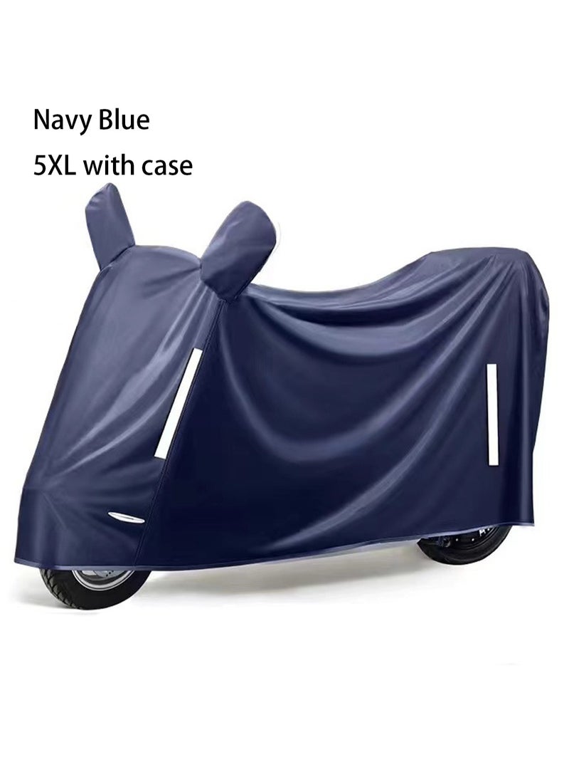 Generic 5xl Navy Blue Bicycle Cover + Mirror Cover Waterproof Outdoor Bicycle Rain Cover Reflective Strip With Keyhole Storage Bag  - Image 1