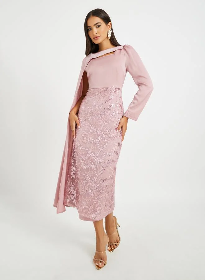 Take Two Take Two Embellished One Cape Sleeve Bodycon Midi Dress