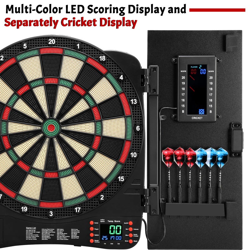 Haoteey Electronic Dartboard Cabinet, Digital Soft Tip Dartboards with LED Scoreboard, Dart Board Set with 40 Games 420 Variants, 6 Darts, 100 Tips - Image 3
