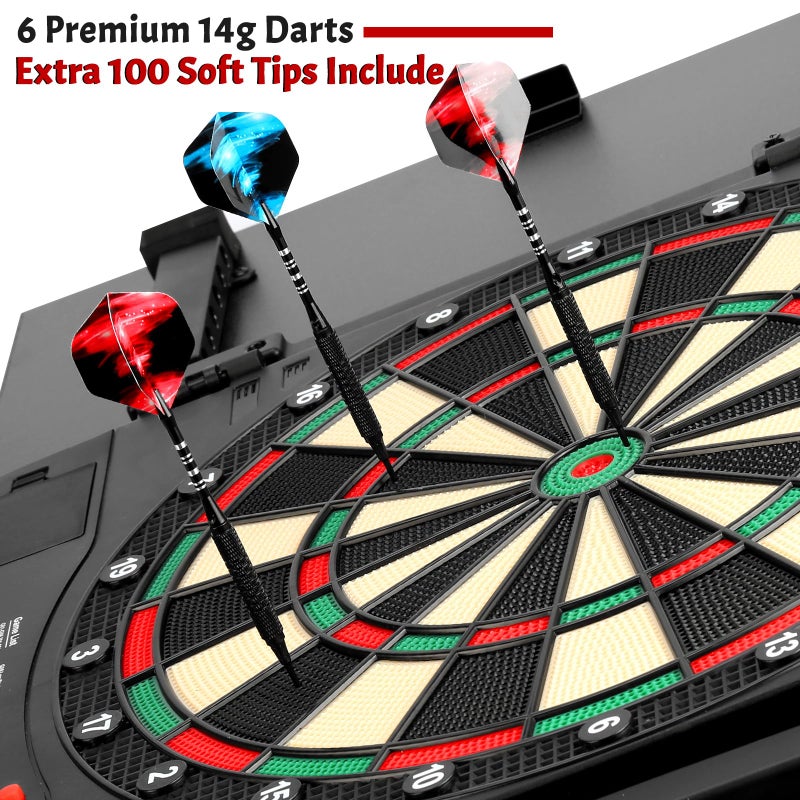 Haoteey Electronic Dartboard Cabinet, Digital Soft Tip Dartboards with LED Scoreboard, Dart Board Set with 40 Games 420 Variants, 6 Darts, 100 Tips - Image 2