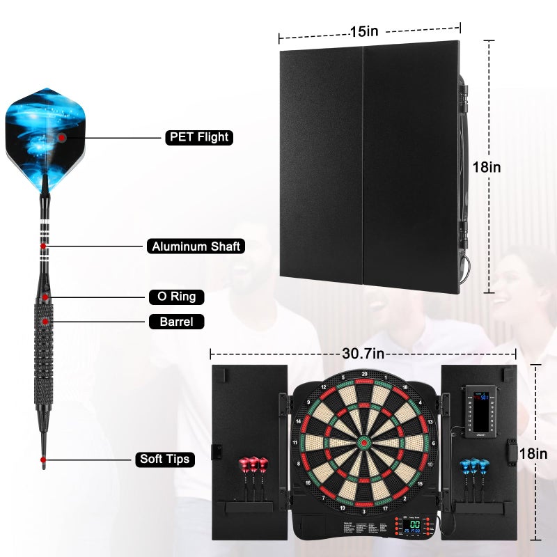 Haoteey Electronic Dartboard Cabinet, Digital Soft Tip Dartboards with LED Scoreboard, Dart Board Set with 40 Games 420 Variants, 6 Darts, 100 Tips - Image 5