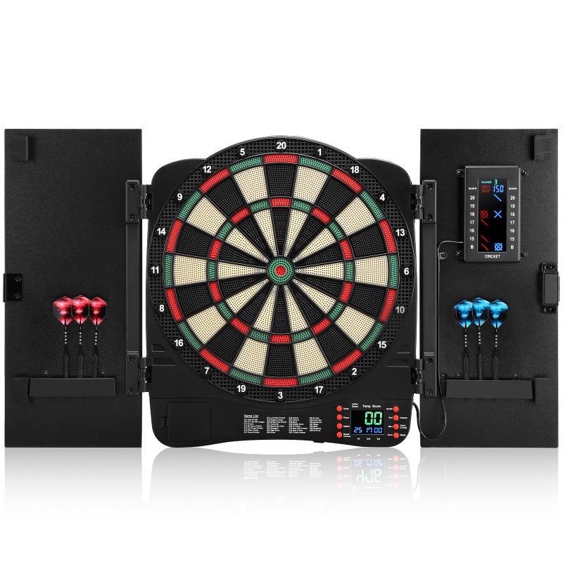 Haoteey Electronic Dartboard Cabinet, Digital Soft Tip Dartboards with LED Scoreboard, Dart Board Set with 40 Games 420 Variants, 6 Darts, 100 Tips - Image 1