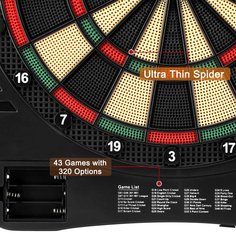 Haoteey Electronic Dartboard Cabinet, Digital Soft Tip Dartboards with LED Scoreboard, Dart Board Set with 40 Games 420 Variants, 6 Darts, 100 Tips - Image 4
