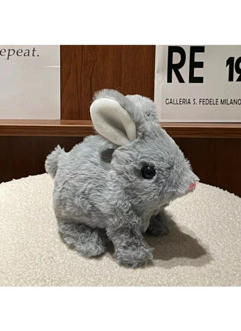 Simulation Rabbit Electric Plush Rabbit Toy Children Will Call The Baby Pet Jump White Rabbit Birthday Gift-Color:gray Rabbit-Specifications:Battery Self-provided (send Screwdriver)