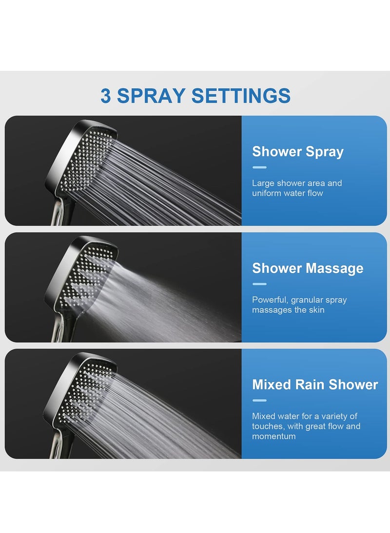 Excefore Shower Head, Handheld High Pressure 3 Adjustable Mode Save Water Square Multi-function Shower Head for Bathroom Fits Your Shower Hose  - Image 3