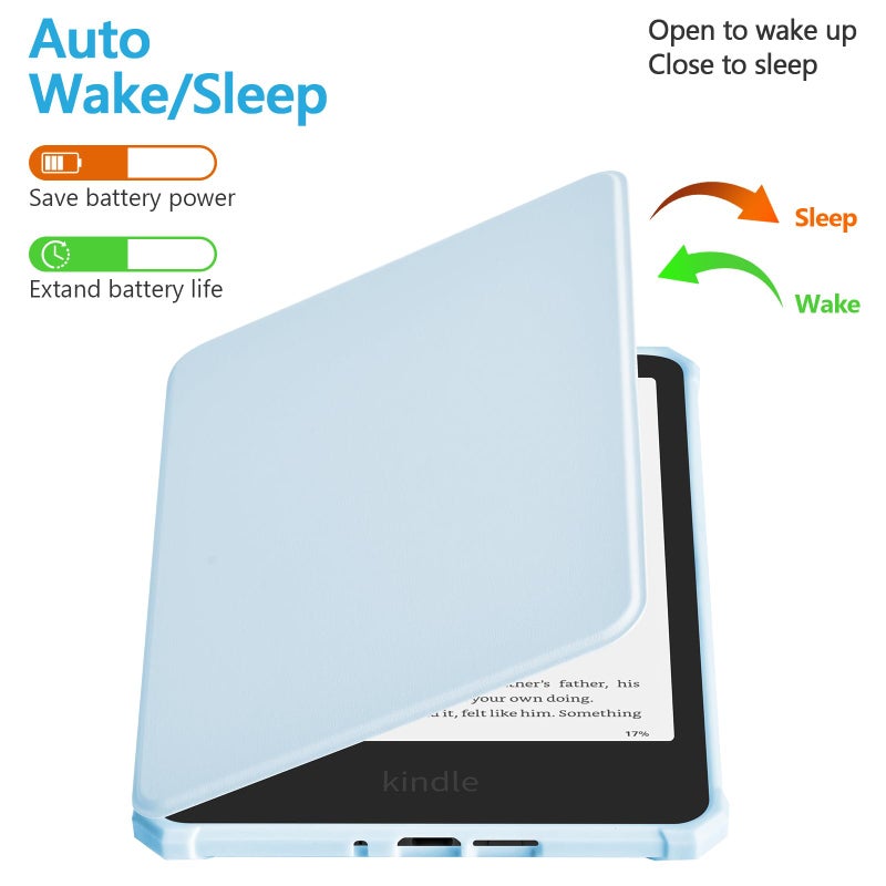 TaIYanG Case for 7" All-New Kindle Paperwhite (12th Generation 2024) & Kindle Colorsoft Signature Edition 2024, Lightweight Slim Smart PU Leather Cover with Auto Sleep Wake, Light Blue - Image 3