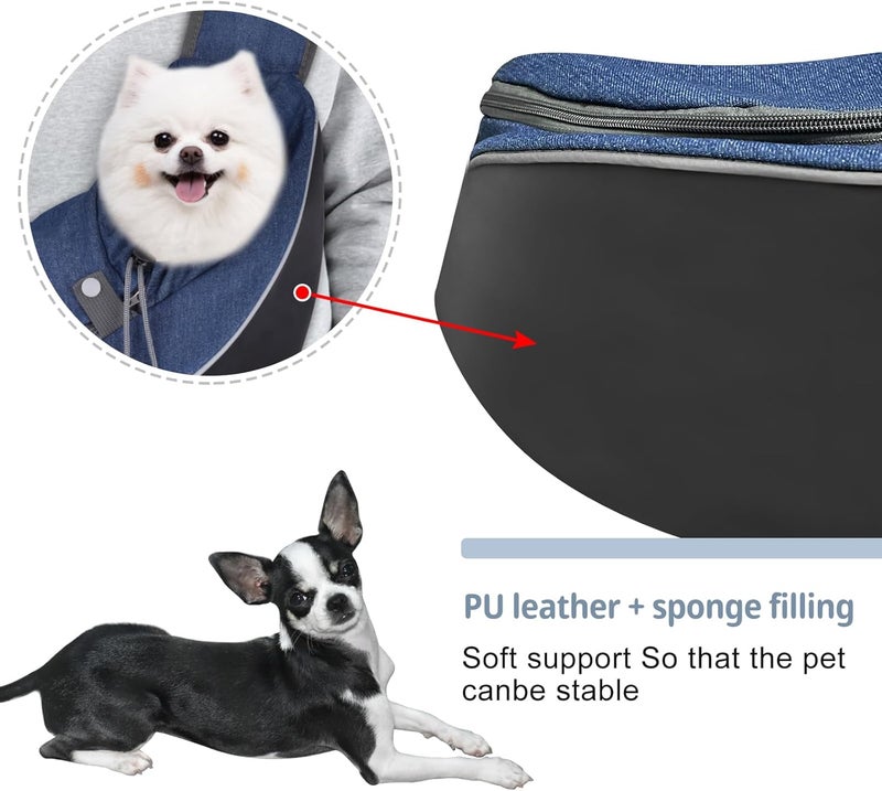 CUBY Pet Sling Carrier for Puppy Dog, Dogs Sling Carrier Breathable, Safety Front Pocket Pet Sling Carrier, Hands-Free Mesh Bag with Adjustable Shoulder Strap for Outdoor and Travel (Denim, M) - Image 3