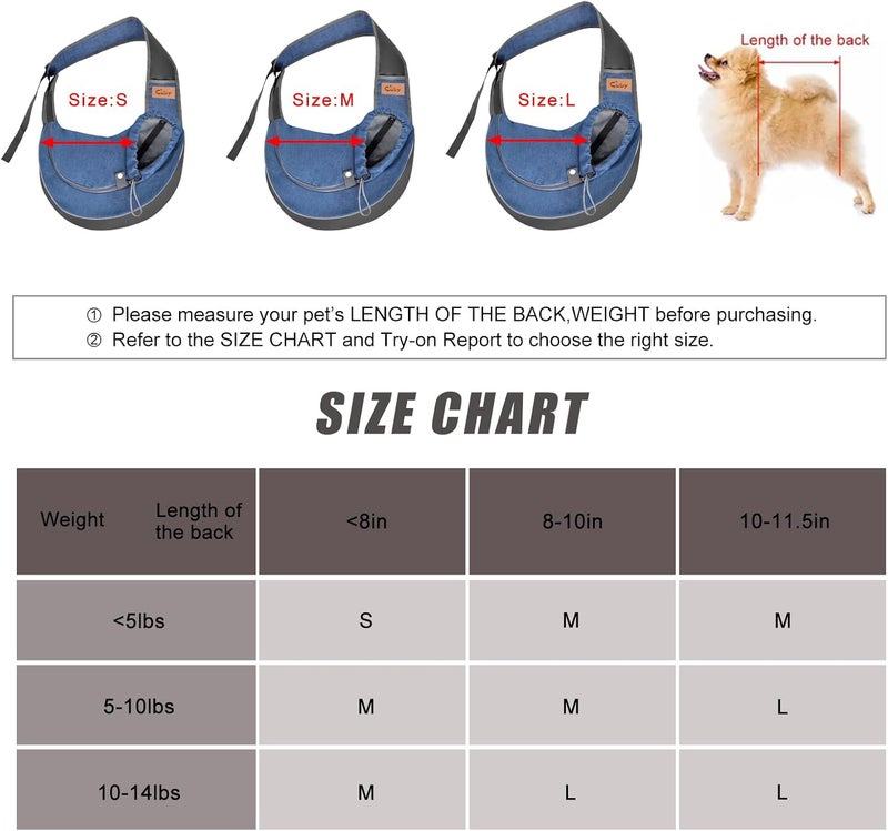 CUBY Pet Sling Carrier for Puppy Dog, Dogs Sling Carrier Breathable, Safety Front Pocket Pet Sling Carrier, Hands-Free Mesh Bag with Adjustable Shoulder Strap for Outdoor and Travel (Denim, M) - Image 2