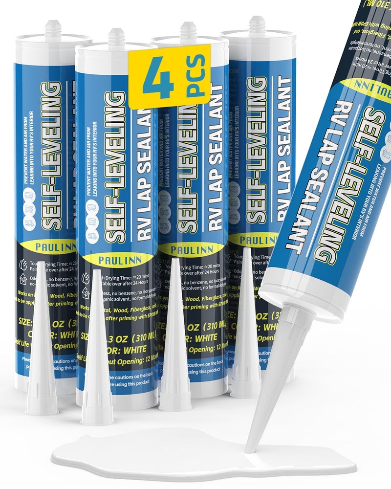 PAULINN Self Leveling Lap Sealant White RV Roof Sealant for Camper Repair RV Caulking Rubber Roof EPDM Flexible UV Waterproof no Smell and Safe for RV Indoor use 4 Packs - Image 2