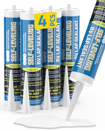 PAULINN Self Leveling Lap Sealant White RV Roof Sealant for Camper Repair RV Caulking Rubber Roof EPDM Flexible UV Waterproof no Smell and Safe for RV Indoor use 4 Packs - Image 1
