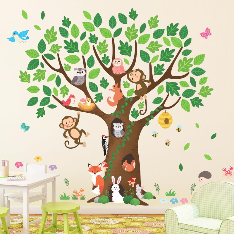 DECOWALL SG42211 Giant Tree Wall Stickers Decals Kids Room Nursery Peel and Stick Removable Bedroom Living Monkey Bird dcor