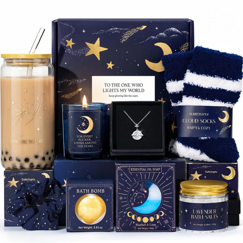 Suhctuptx Birthday Gifts for Women Mothers Day Gifts for Mom Starry Sky Spa Gift Basket with Universe Necklace Self Care Gift Set for Her Teacher Appreciation Gifts Wife Sister Friend Boss Lady - Image 2