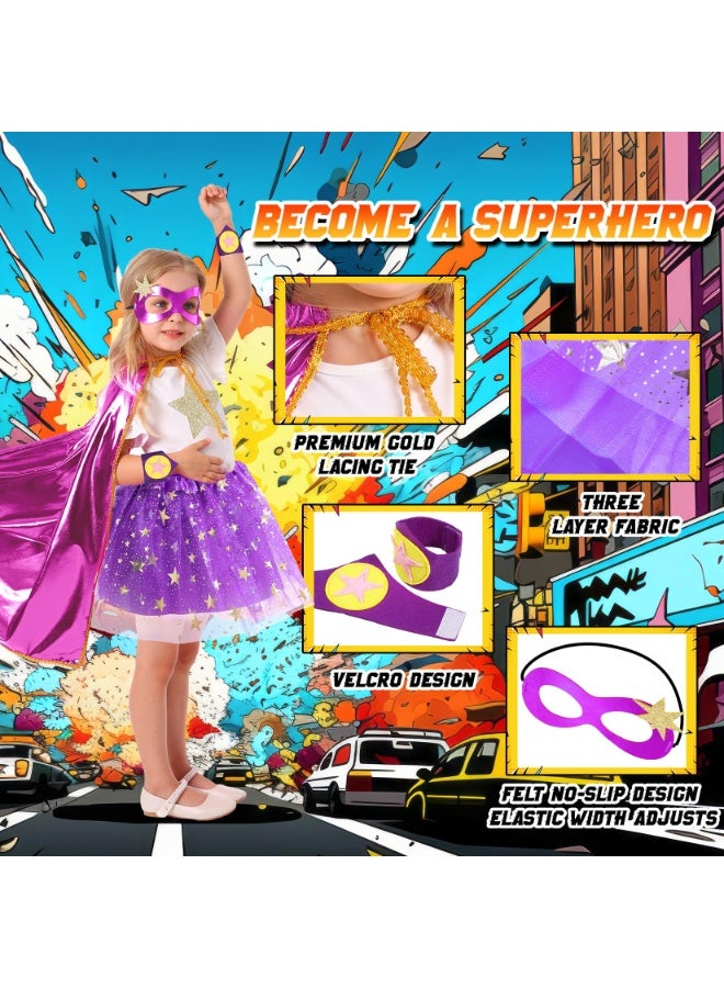 NajmStyle Superhero Capes and Masks for Kids, Super Hero Costumesfor Girls,Toddler Super Hero Capes Dress up, Halloween Cosplay for 3 4 5 6 7 8 Year Old Girls Gifts,Cosplay Stage Performance(Purple) - Image 3