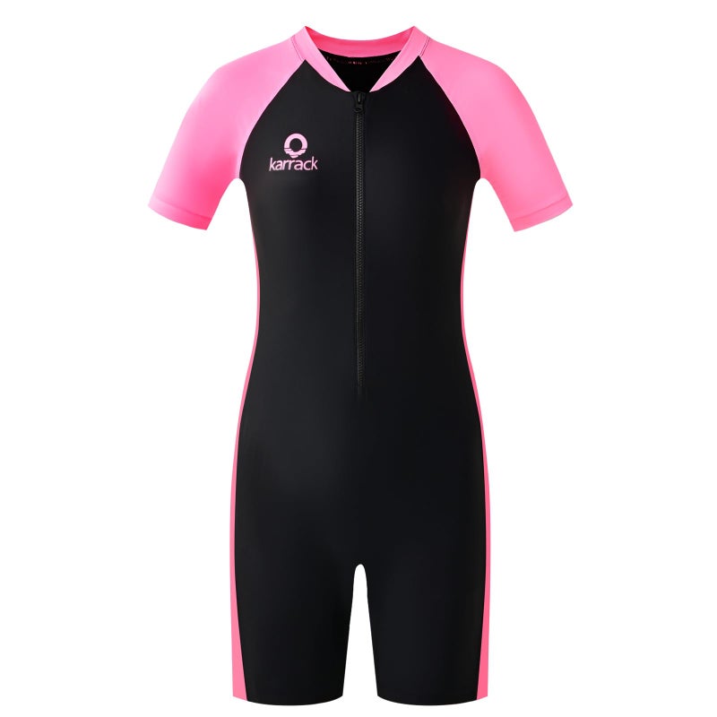 karrack Girls and Boys One Piece Rash Guard Swimsuit Kid Water Sport Short Swimsuits UPF 50+ Sun Protection Bathing Suits (Size 11-13Years) - Image 1