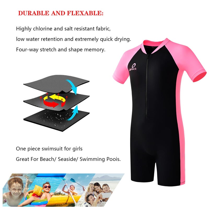 karrack Girls and Boys One Piece Rash Guard Swimsuit Kid Water Sport Short Swimsuits UPF 50+ Sun Protection Bathing Suits (Size 11-13Years) - Image 3