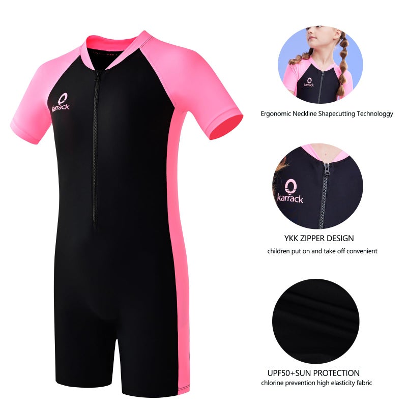karrack Girls and Boys One Piece Rash Guard Swimsuit Kid Water Sport Short Swimsuits UPF 50+ Sun Protection Bathing Suits (Size 11-13Years) - Image 5