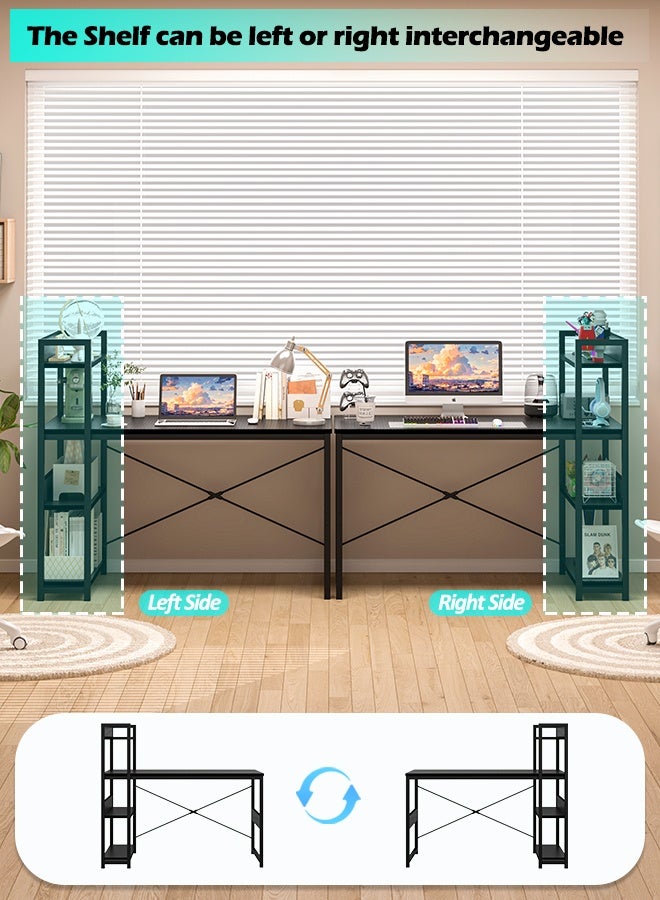 Zanotta Office Table Office Desk with Multi-Tier Bookshelf, Gaming Table Computer Desk with Carbon Fiber Desktop | X-Brace Support & Large Workstation for Home Office (Black） - Image 3