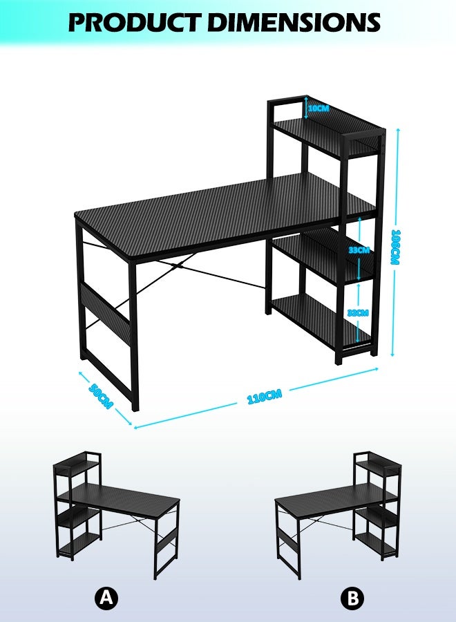 Zanotta Office Table Office Desk with Multi-Tier Bookshelf, Gaming Table Computer Desk with Carbon Fiber Desktop | X-Brace Support & Large Workstation for Home Office (Black） - Image 5