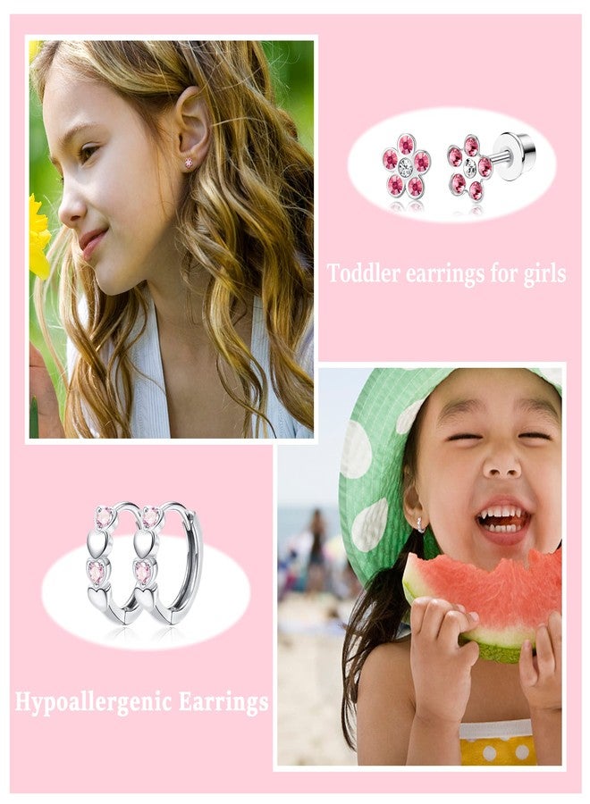 SAILIMUE 10 Pairs Hypoallergenic Screw Back Earrings for Women Girls 316L Stainless Steel Heart CZ Flower Butterfly Screwback Stud Earring Cute Hoop Earring Set Age:Over 3 years old - Image 4