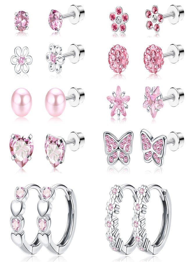 SAILIMUE 10 Pairs Hypoallergenic Screw Back Earrings for Women Girls 316L Stainless Steel Heart CZ Flower Butterfly Screwback Stud Earring Cute Hoop Earring Set Age:Over 3 years old - Image 1