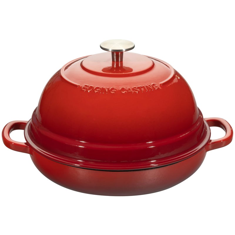 EDGING CASTING Enameled Cast Iron Dutch Oven Pot with Lid Round Bread Oven for Homemade Sourdough Bread Baking 6 Quart Red