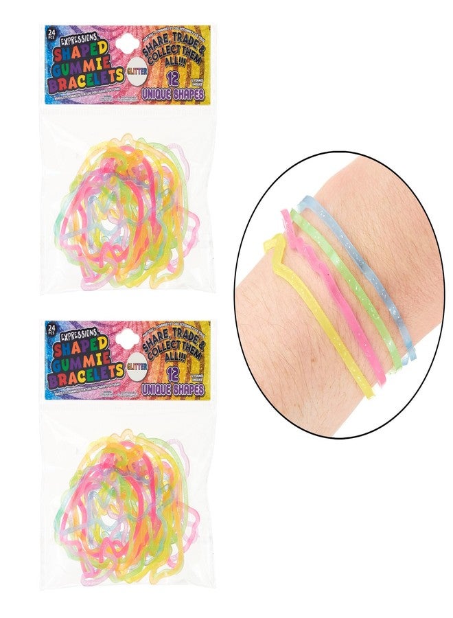 Expressions 48pc Shaped Gummie Bracelets - Bulk Pack Colorful Pastel Glitter Rubberband Bracelets, Kids Party Favors & Bracelet Kit - Image 3