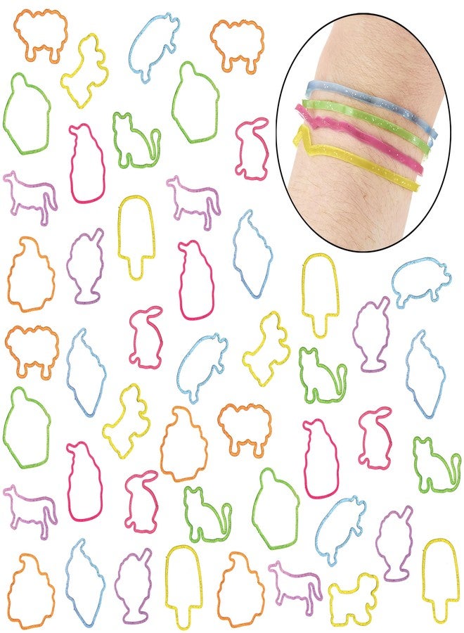 Expressions 48pc Shaped Gummie Bracelets - Bulk Pack Colorful Pastel Glitter Rubberband Bracelets, Kids Party Favors & Bracelet Kit - Image 2