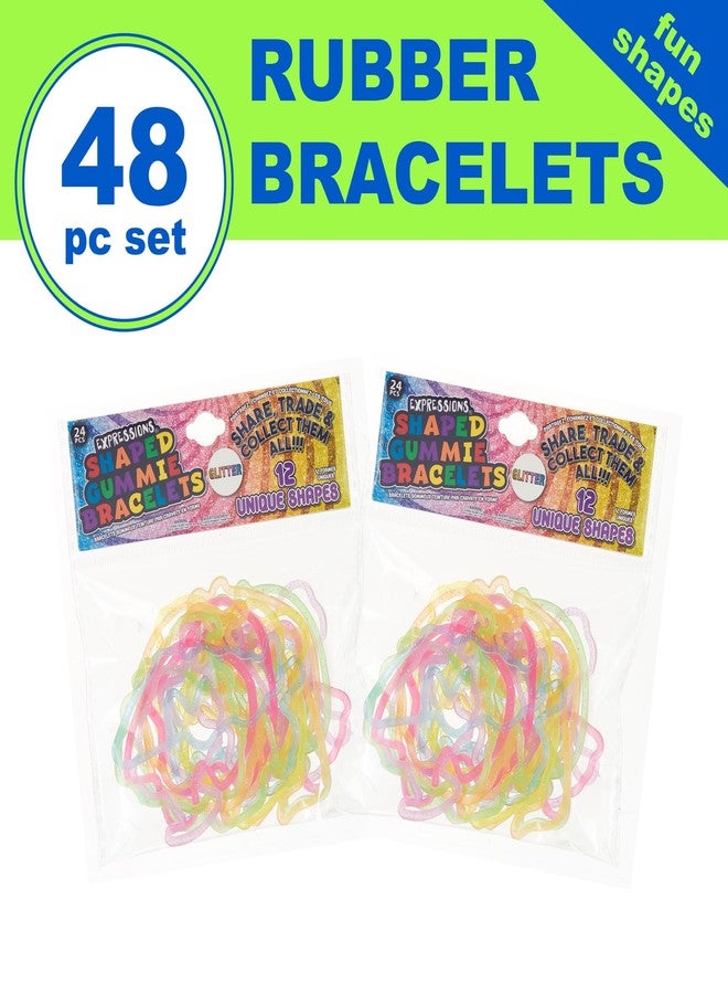 Expressions 48pc Shaped Gummie Bracelets - Bulk Pack Colorful Pastel Glitter Rubberband Bracelets, Kids Party Favors & Bracelet Kit - Image 5