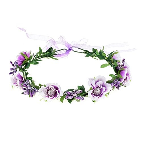 Vividsun Flower Crown for Girls - Floral Garland Headpiece with Adjustable Rose Flowers (Purple) - Image 1