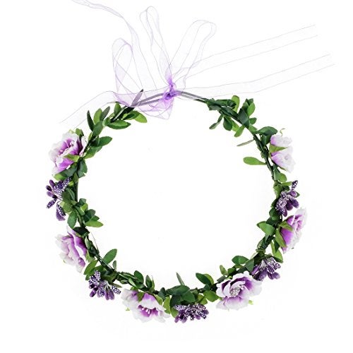 Vividsun Flower Crown for Girls - Floral Garland Headpiece with Adjustable Rose Flowers (Purple) - Image 2