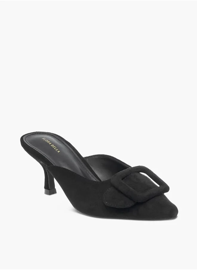 Flora Bella By Shoexpress Women Textured Pointed Toe Sandals with Buckle Detail and Kitten Heels
