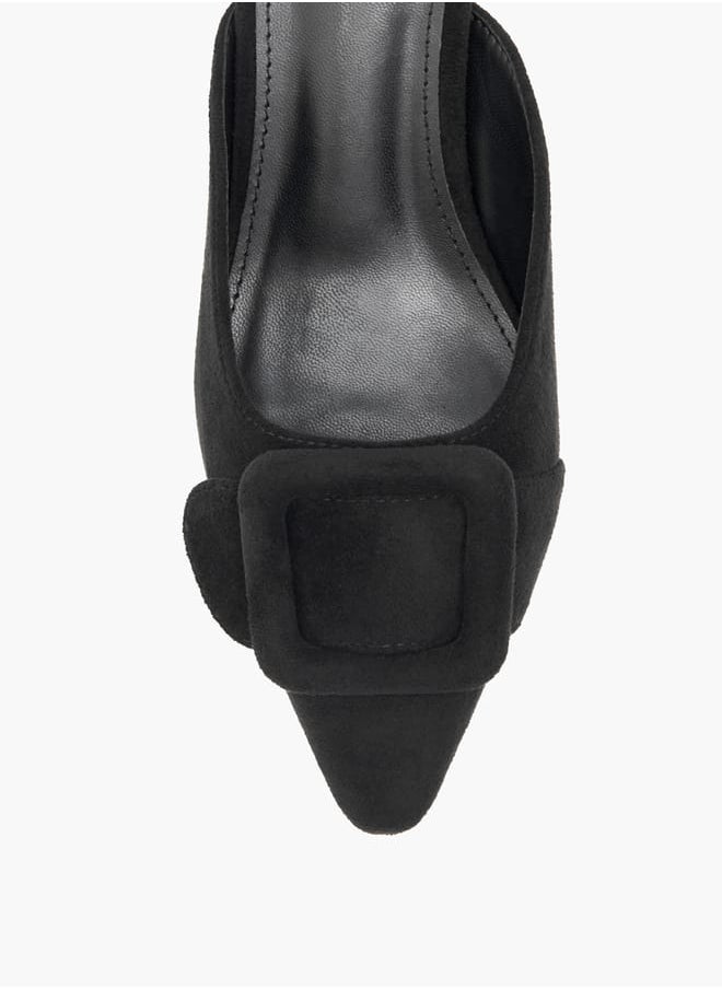 Flora Bella By Shoexpress Women Textured Pointed Toe Sandals with Buckle Detail and Kitten Heels  - Image 4