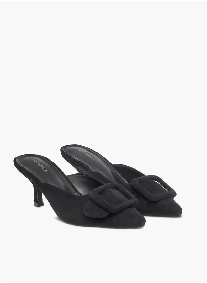 Flora Bella By Shoexpress Women Textured Pointed Toe Sandals with Buckle Detail and Kitten Heels