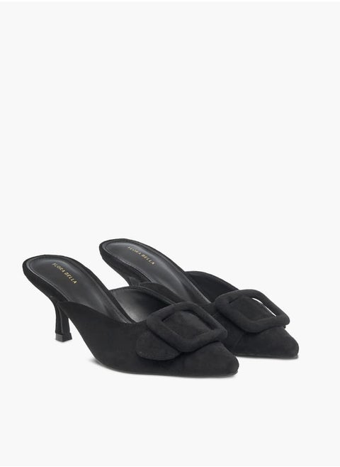 Women Textured Pointed Toe Sandals with Buckle Detail and Kitten Heels