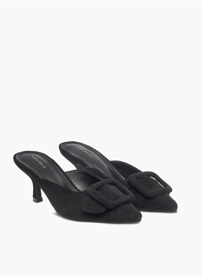 Flora Bella By Shoexpress Women Textured Pointed Toe Sandals with Buckle Detail and Kitten Heels  - Image 1