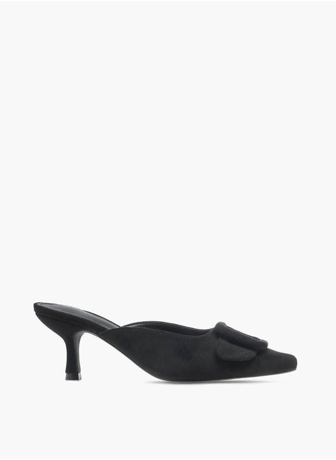 Flora Bella By Shoexpress Women Textured Pointed Toe Sandals with Buckle Detail and Kitten Heels  - Image 3