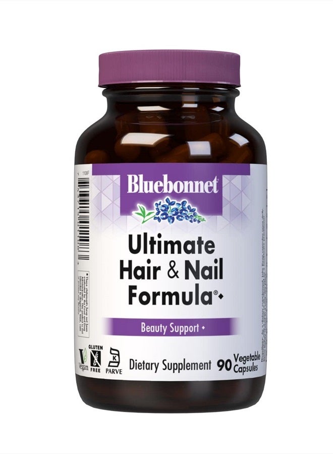 Bluebonnet تركيبة الشعر والأظافر النهائية للتغذية، الفيتامينات*، المعادن*، العناصر الغذائية المتخصصة للجمال الداخلي*، خالية من الغلوتين، معتمدة كوشير، خالية من الألبان، نباتية، 90 كبسولة نباتية، 30 حصة